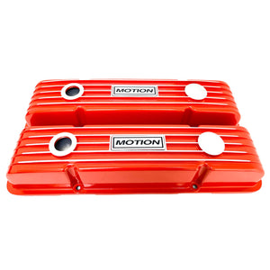 Small Block Chevy Motion Finned Valve Covers & 14" Round Air Cleaner Kit -
