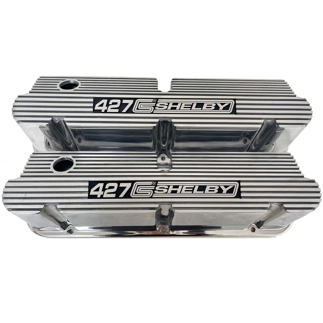 Ford Small Block Pentroof 427 CS Shelby Logo Tall Valve Covers - Polished