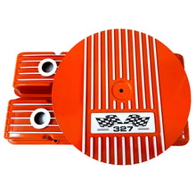 Load image into Gallery viewer, Small Block Chevy 327 Flag Logo Valve Covers &amp; 14&quot; Air Cleaner - Orange