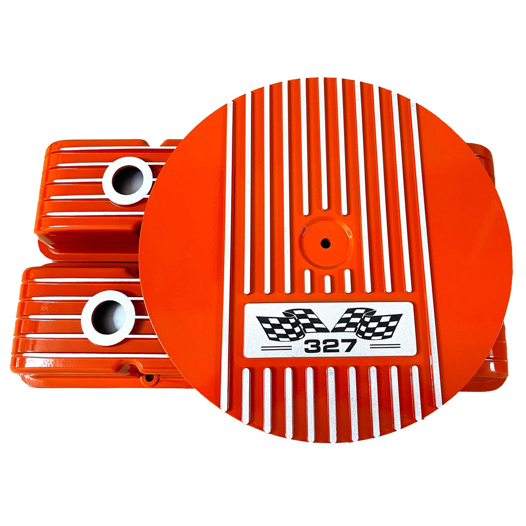 Small Block Chevy 327 Flag Logo Valve Covers & 14