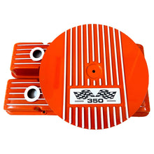 Load image into Gallery viewer, Small Block Chevy 350 Finned Valve Covers &amp; 14&quot; Round Air Cleaner Kit - Orange