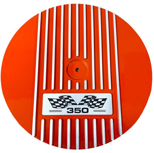 Small Block Chevy 350 Flag Logo Valve Covers & 14" Air Cleaner - Orange