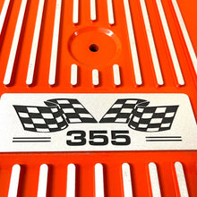 Load image into Gallery viewer, Small Block Chevy 355 Flag Logo Valve Covers &amp; 14&quot; Air Cleaner - Orange