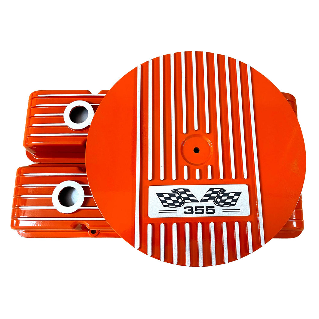 Small Block Chevy 355 Flag Logo Valve Covers & 14