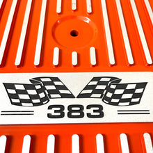Load image into Gallery viewer, Small Block Chevy 383 Finned Valve Covers &amp; 14&quot; Round Air Cleaner Kit - Orange