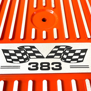 Small Block Chevy 383 Finned Valve Covers & 14" Round Air Cleaner Kit - Orange