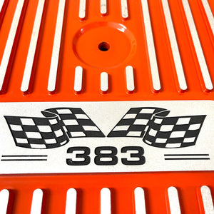 Small Block Chevy 383 Flag Logo Valve Covers & 13" Air Cleaner - Orange