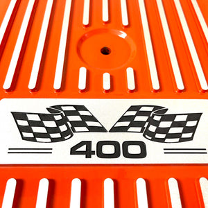 Small Block Chevy 400 Finned Valve Covers & 14" Round Air Cleaner Kit - Orange
