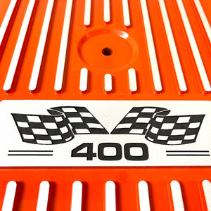 Small Block Chevy 400 Flag Logo Valve Covers & 14" Air Cleaner - Orange