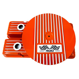 Small Block Chevy 400 Finned Valve Covers & 14" Round Air Cleaner Kit - Orange