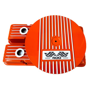 Small Block Chevy 400 Flag Logo Valve Covers & 14" Air Cleaner - Orange