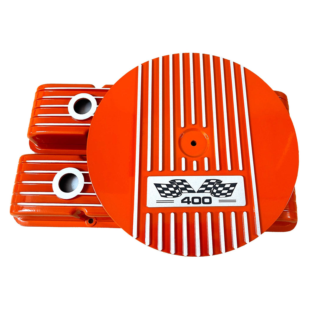 Small Block Chevy 400 Flag Logo Valve Covers & 14
