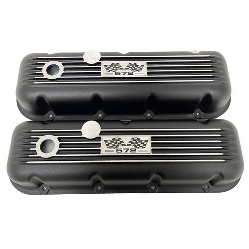 Big Block Chevy 572 Flag Logo Valve Covers - Black