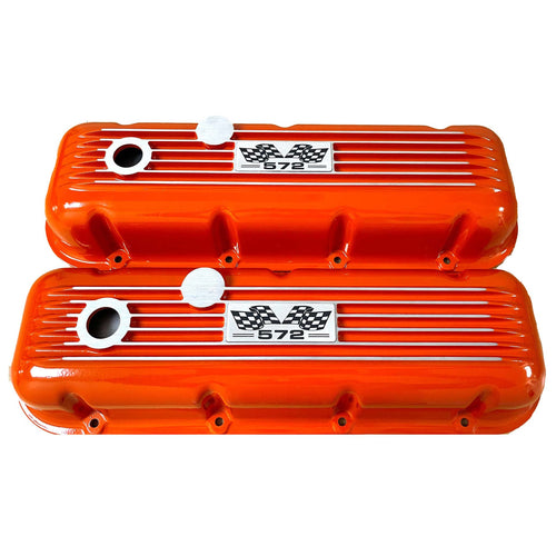 Big Block Chevy 572 Flag Logo Valve Covers - Orange