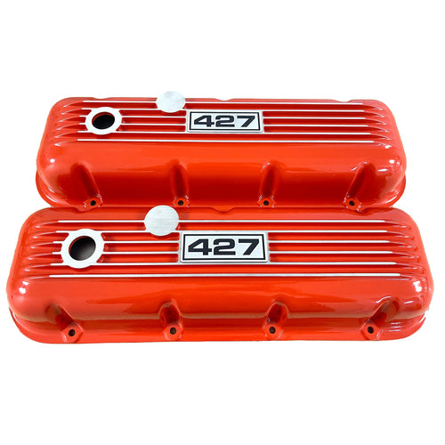 Big Block Chevy 427 Finned Valve Covers - Orange