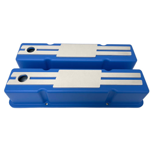 Small Block Chevy Tall Valve covers - Billet Top - Custom - Blue