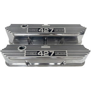 Ford FE Tall Powered By 427 Valve Covers - Long Plate - Polished