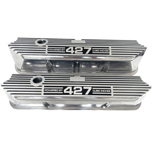Ford FE Tall Powered By 427 Valve Covers - Long Plate - Polished