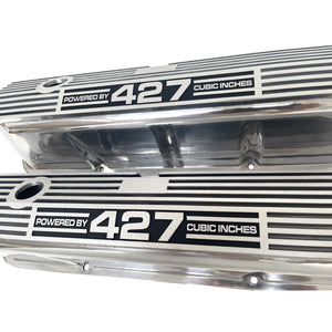 Ford FE Tall Powered By 427 Valve Covers - Long Plate - Polished
