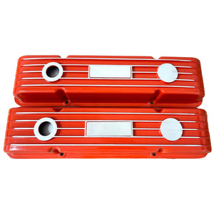 Small Block Chevy Classic Finned Custom Valve Covers - Orange