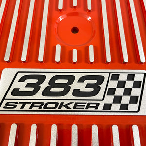 Small Block Chevy 383 Stroker with Checkers 14" Air Cleaner - Orange