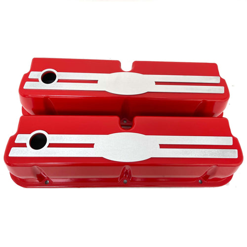 Ford Small Block 289 351W Tall Valve Covers - Oval Billet - Custom - Red