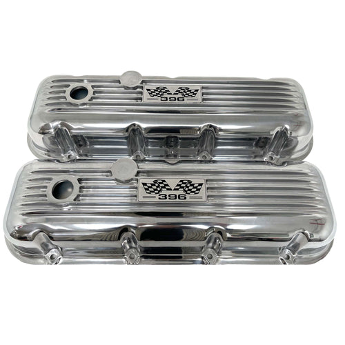 Big Block Chevy 396 Flag Logo Valve Covers - Polished