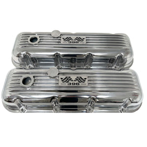 Big Block Chevy 396 Flag Logo Valve Covers - Polished