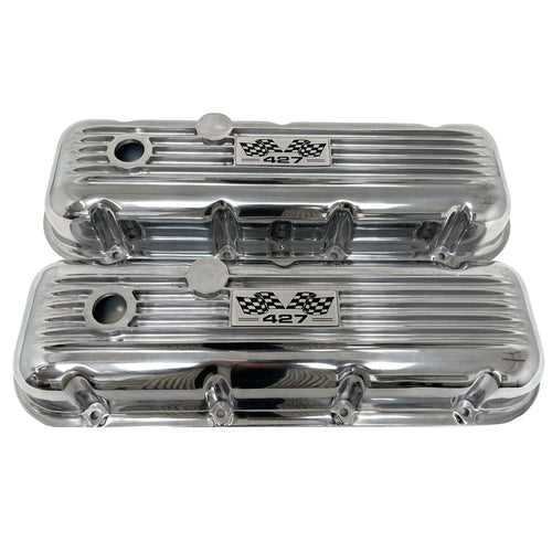 Big Block Chevy 427 Flag Logo Valve Covers - Polished