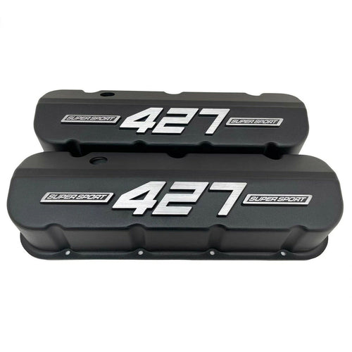 Big Block Chevy 427 Super Sport - RAISED LOGO - Tall Valve Covers - Black