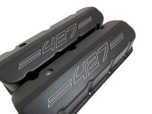 Big Block Chevy 427 Tall Valve Covers - Outline Logo - Black