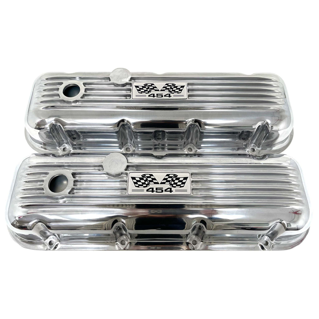 Big Block Chevy 454 Flag Logo Valve Covers - Polished