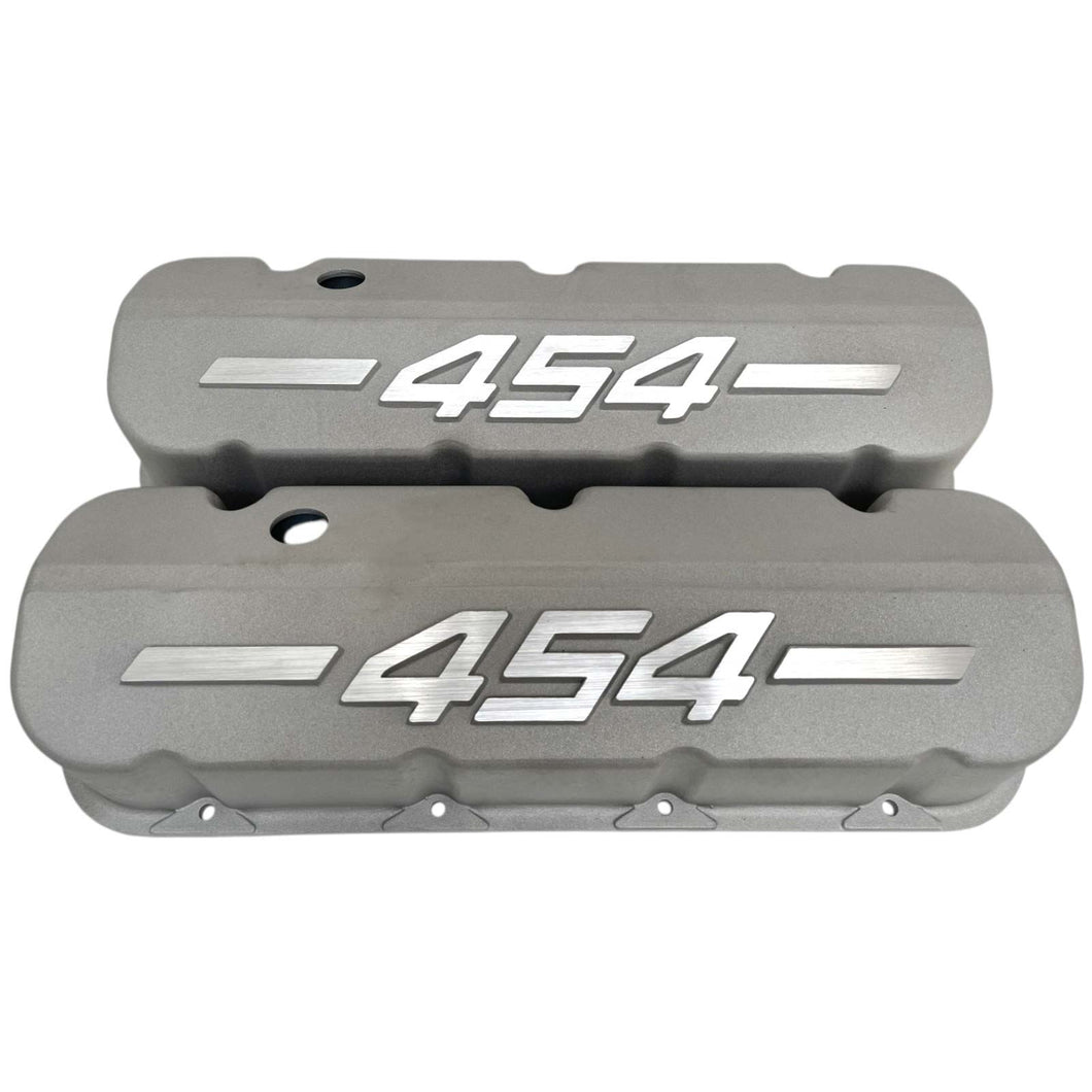 Big Block Chevy 454 - RAISED LOGO - Tall Valve Covers - Bead Blast