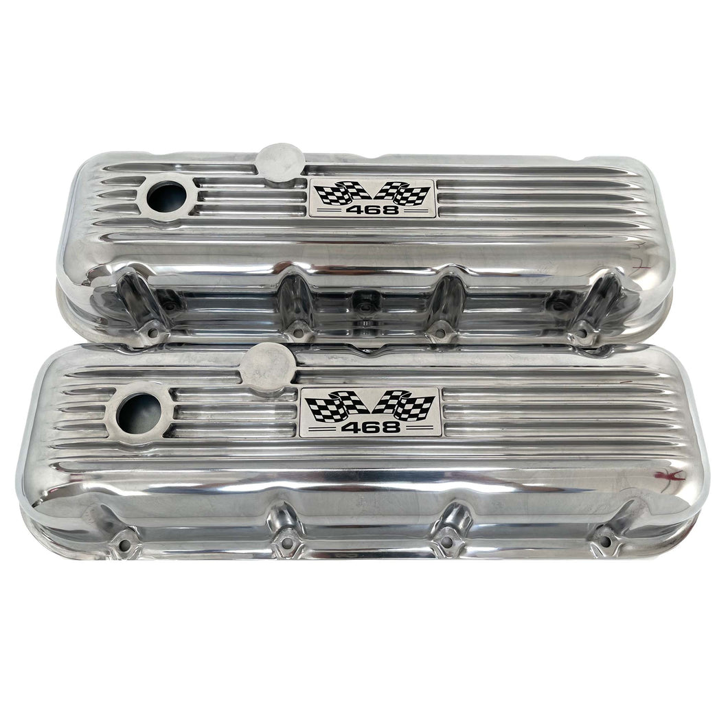 Big Block Chevy 468 Flag Logo Valve Covers - Polished