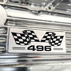 Big Block Chevy 496 Flag Logo Valve Covers - Polished
