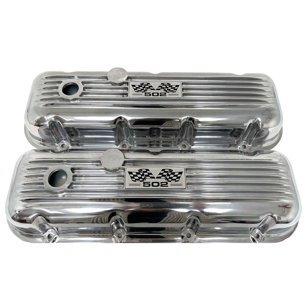 Big Block Chevy 502 Flag Logo Valve Covers - Polished