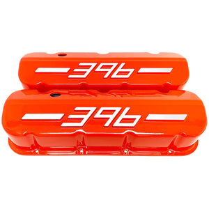 Big Block Chevy 396 - RAISED LOGO - Tall Valve Covers - Orange