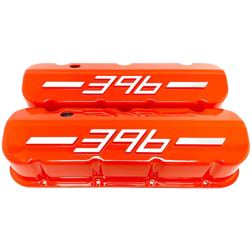 Big Block Chevy 396 - RAISED LOGO - Tall Valve Covers - Orange