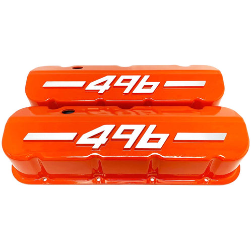 Big Block Chevy 496 - RAISED LOGO - Tall Valve Covers - Orange