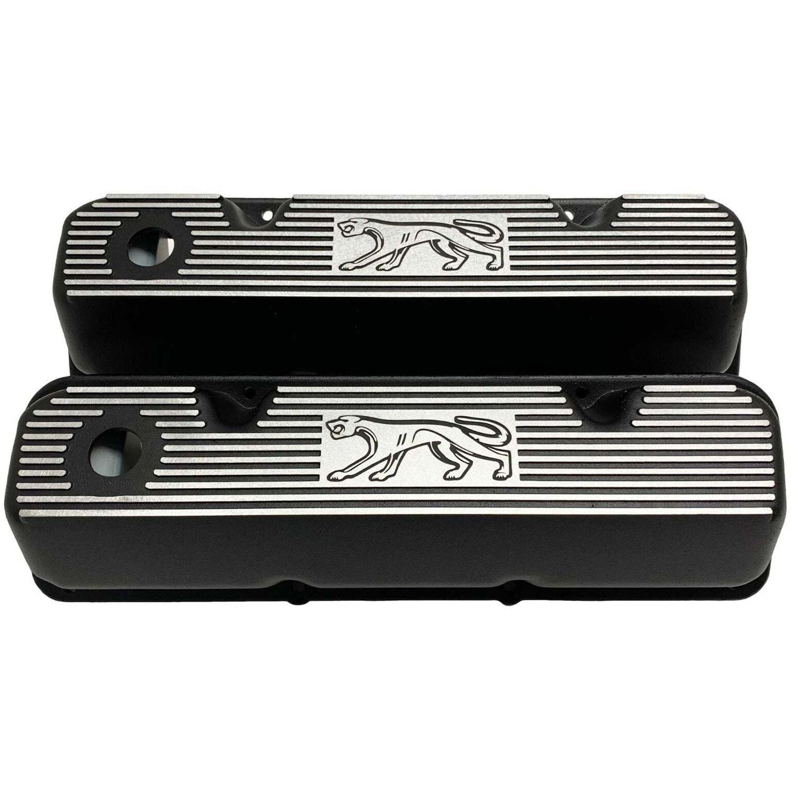Ford 351 Cleveland - Cougar Logo - Finned Valve Covers - Black