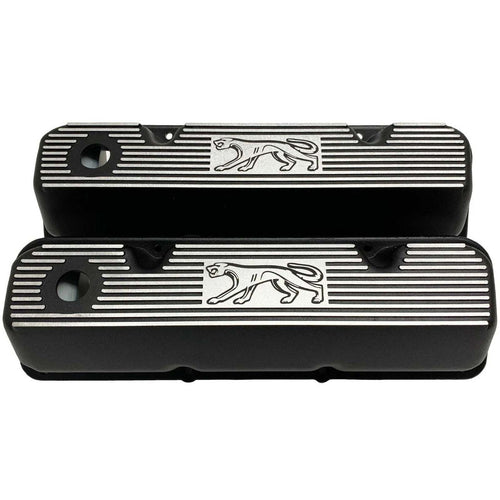 Ford 351 Cleveland - Cougar Logo - Finned Valve Covers - Black