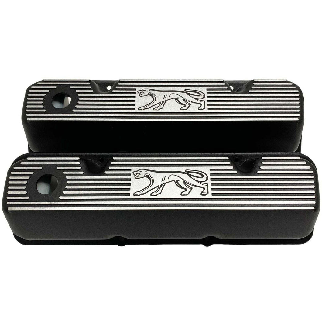 Ford 351 Cleveland - Cougar Logo - Finned Valve Covers - Black