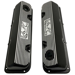 Ford 351 Cleveland - Cougar Logo - Finned Valve Covers - Black