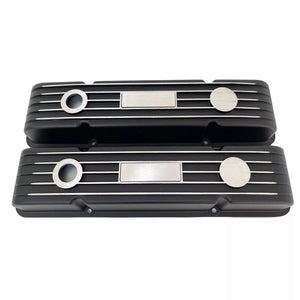 Small Block Chevy Classic Finned Custom Valve Covers - Black