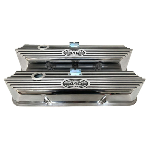 Ford FE Tall Powered By 410 Valve Covers - Polished