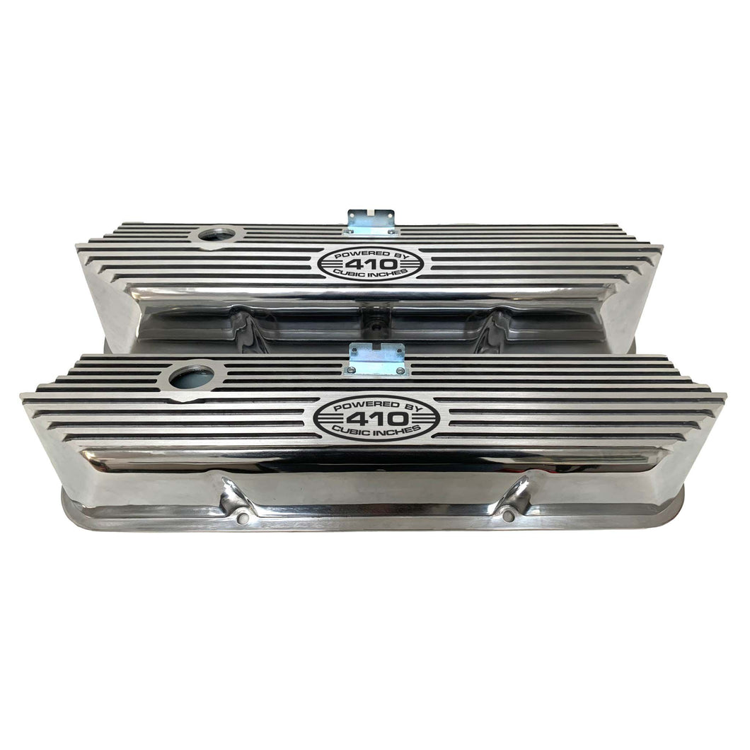 Ford FE Tall Powered By 410 Valve Covers - Polished