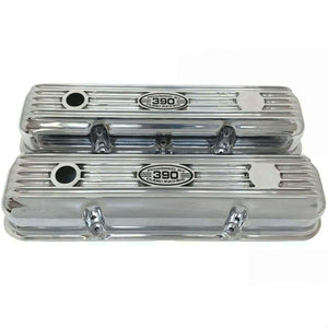 Ford FE 390 Short Valve Covers - Powered by 390 Logo 1 - Polished
