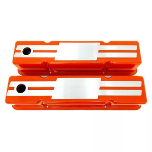 Small Block Chevy Tall Valve covers - Billet Top - Custom - Orange