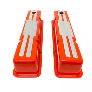 Small Block Chevy Tall Valve covers - Billet Top - Custom - Orange