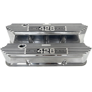 Ford FE Tall Powered By 428 Valve Covers - Long Plate - Polished